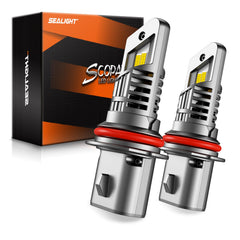 SEALIGHT 9007 LED bulbs front view showing bright, even beam for night driving