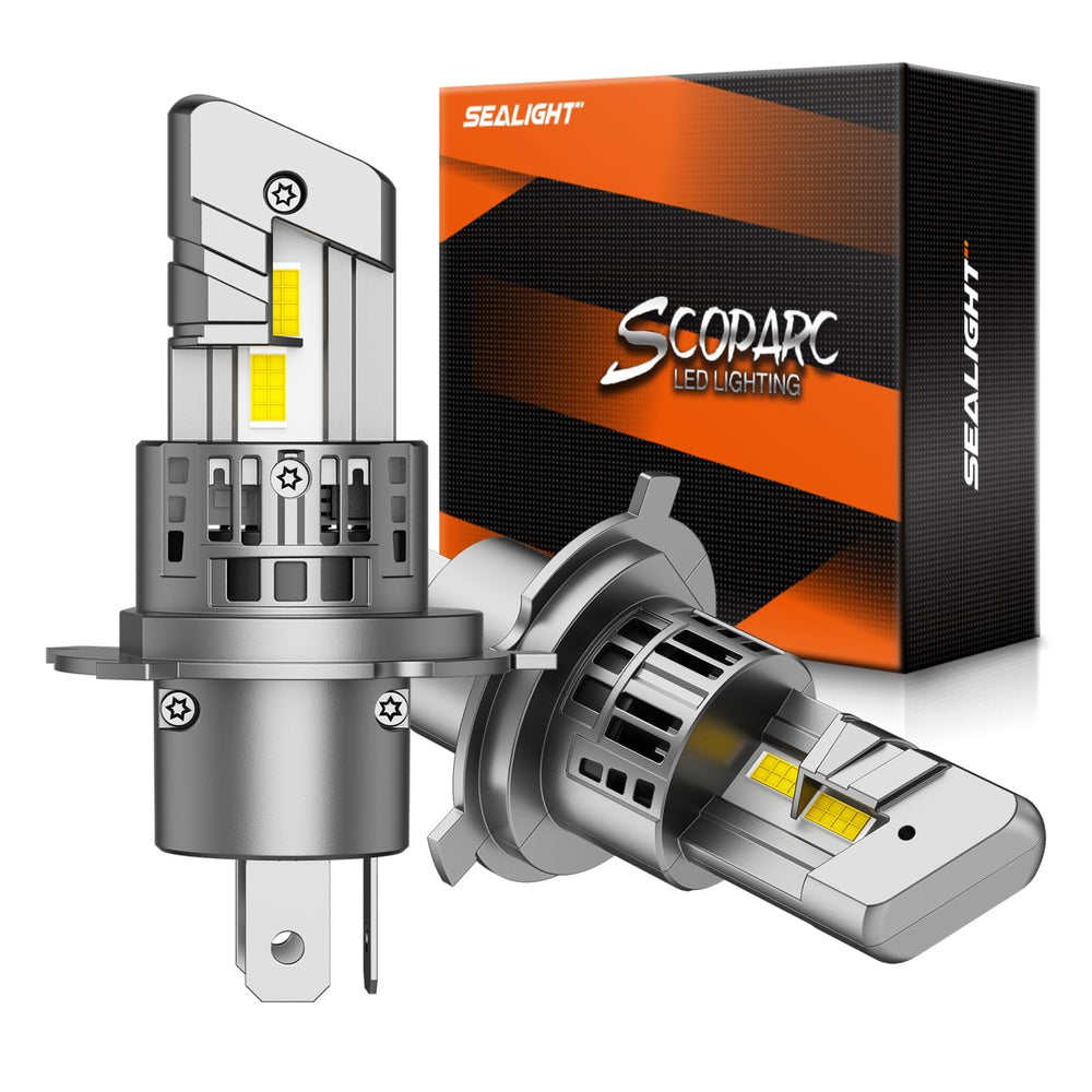 SEALIGHT H4/9003/HB2 bulbs front view with bright nighttime illumination