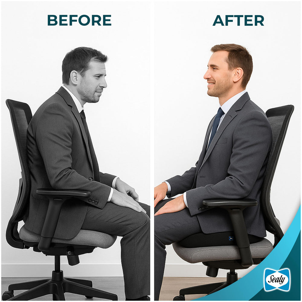 Sealy contoured ergonomic seat cushion supports hips and back.