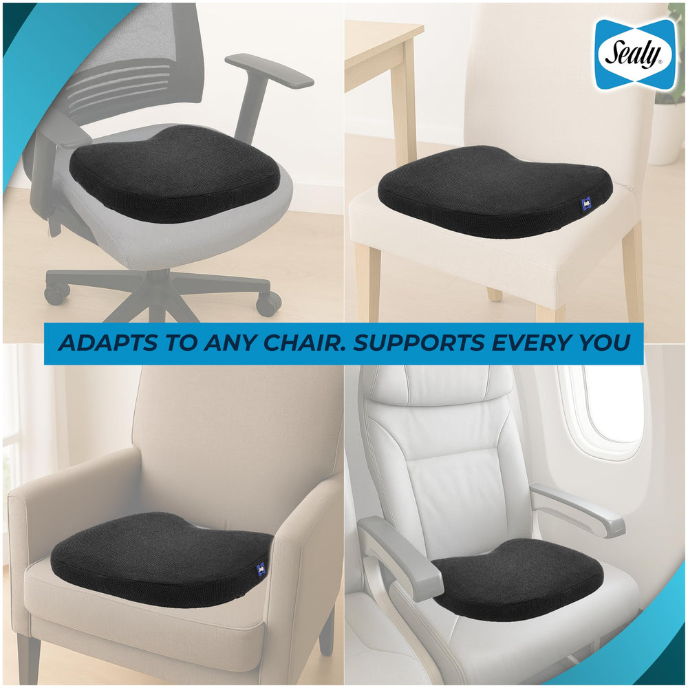 Sealy travel-friendly cushion for car, desk, and lounge.