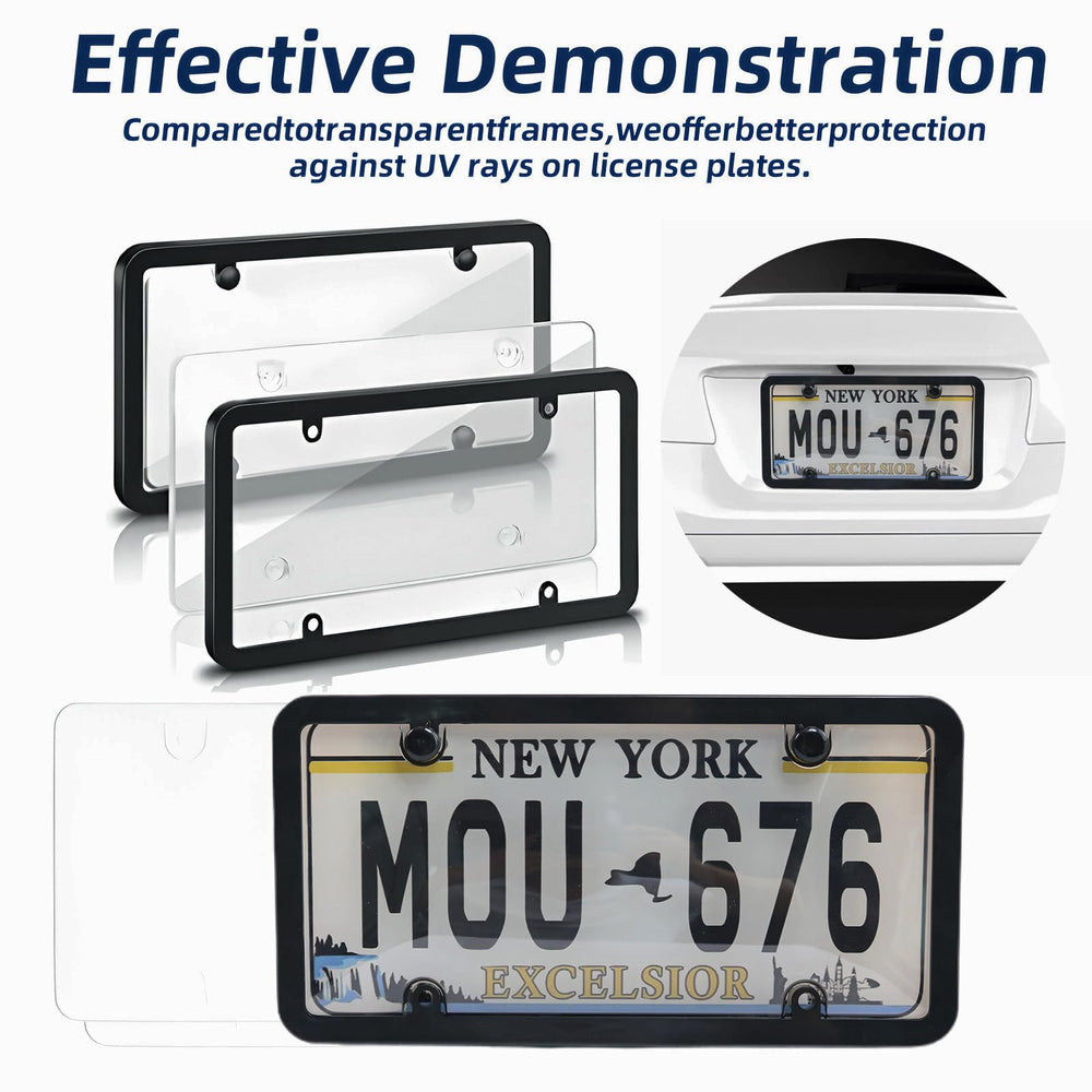 SEARART license plate cover screw caps detail showing neat finish and shielded screws.