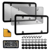 SEARART license plate cover set with screws and towel protects plates during daily driving.