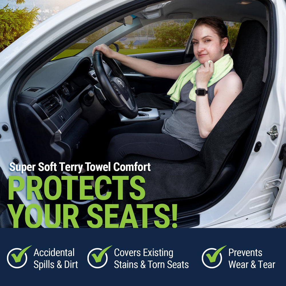 Season Guard universal fit seat cover secures with a 3-strap system