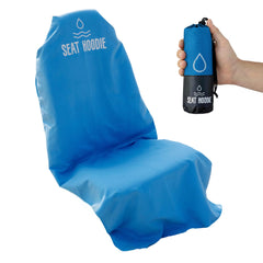 Seat Hoodie blue hooded car seat towel with full hood coverage for post-workout use.