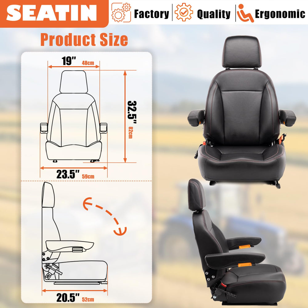 SEATIN universal tractor seat side view with backrest support for posture