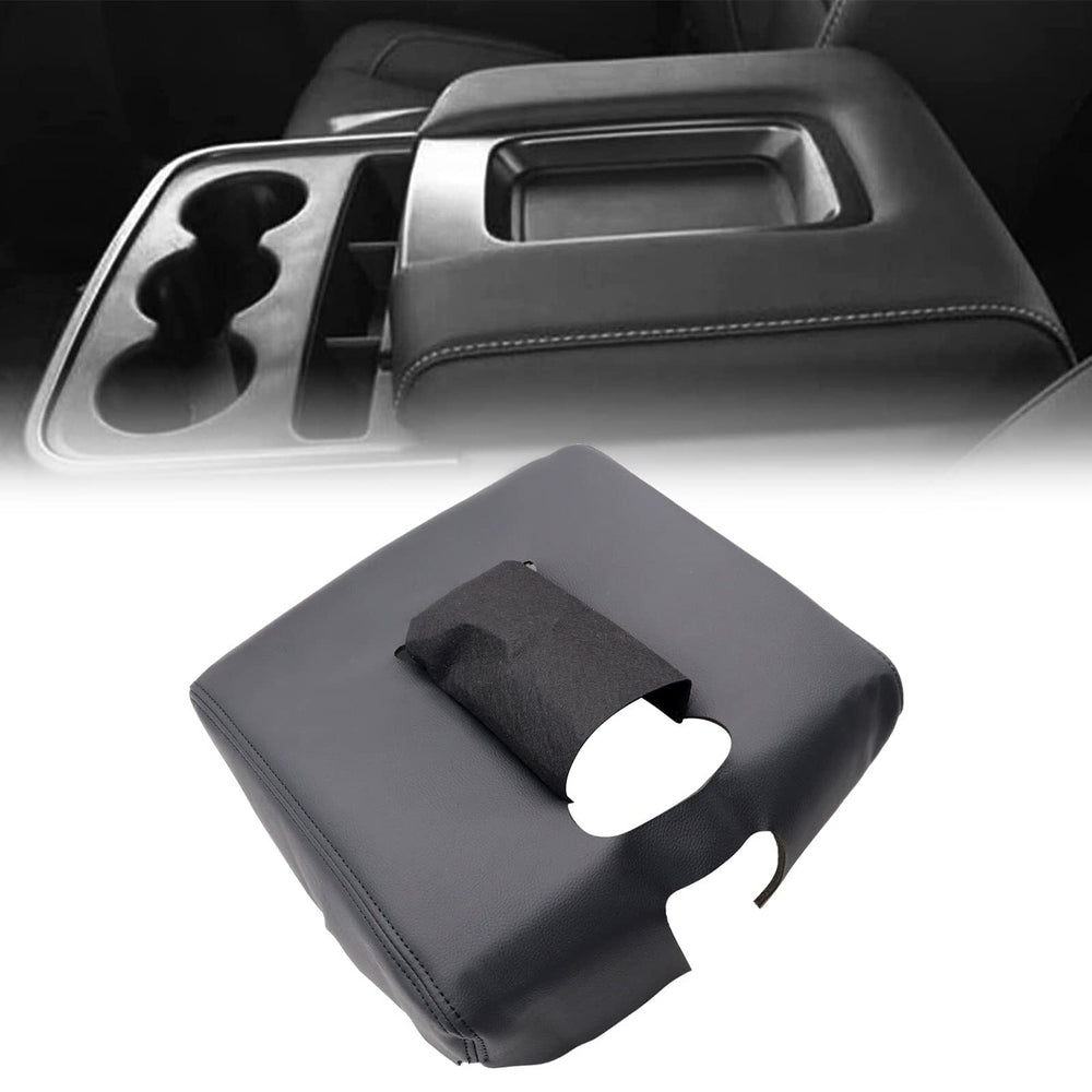 SecosAutoparts black leather center console cover on Silverado and Sierra with a premium finish and protection