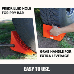 SECURITYMAN orange wheel chocks visible in RV storage for quick deployment.