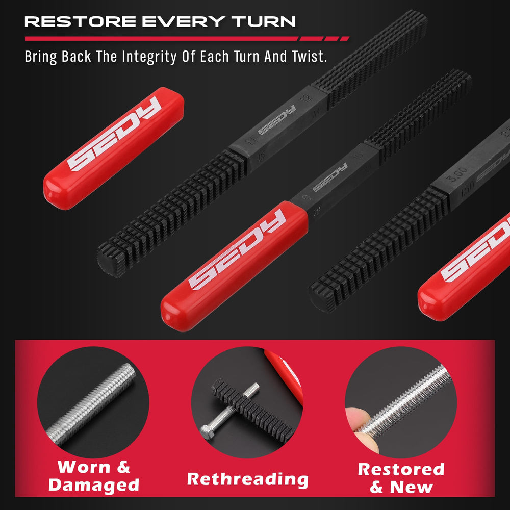 SEDY wheel stud and spark plug threads restored with durable carbon steel tools