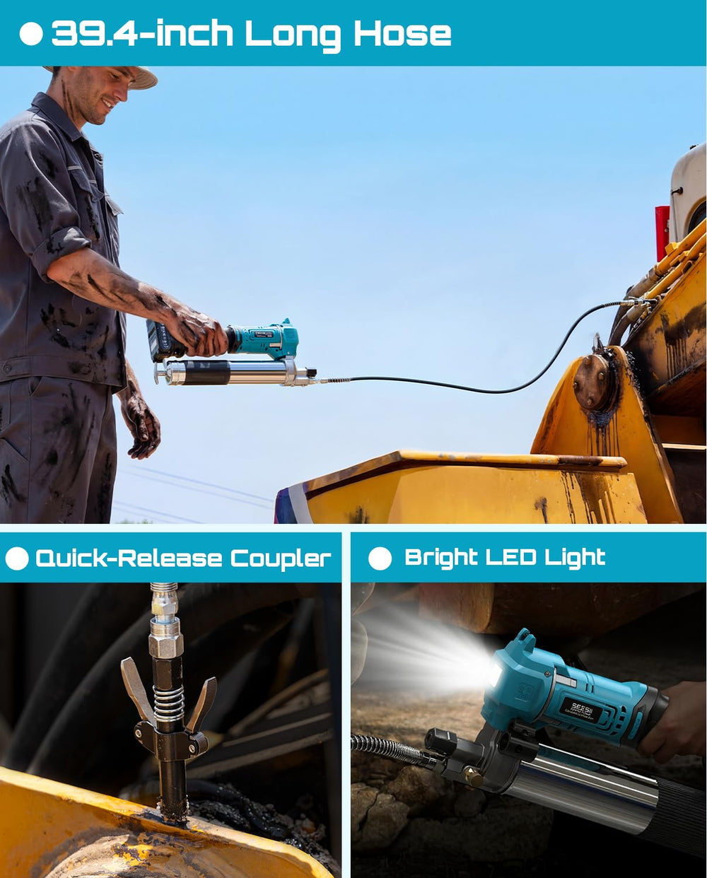 Seesii grease gun carrying case keeps accessories organized for on-site use.
