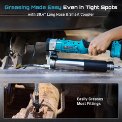 Seesii grease gun with 39-inch hose reaches engine bays and joints.