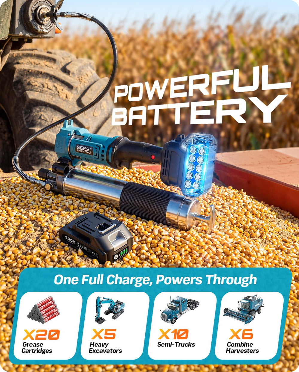 Seesii grease gun dual batteries extend on-site maintenance runs.