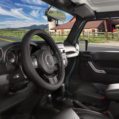 SEG Direct steering wheel cover in black microfiber elevates interior aesthetics.