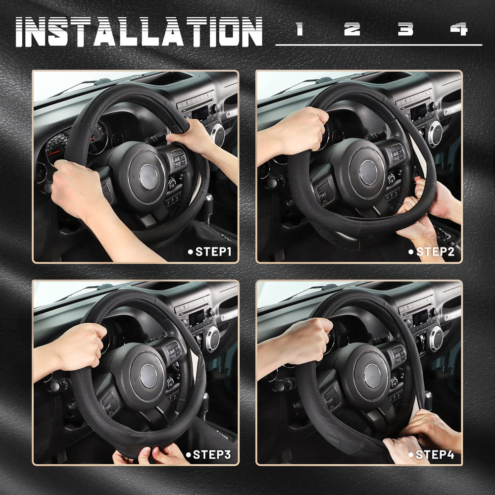 SEG Direct steering wheel cover fits large-size wheels of 15.5 to 16 inches.