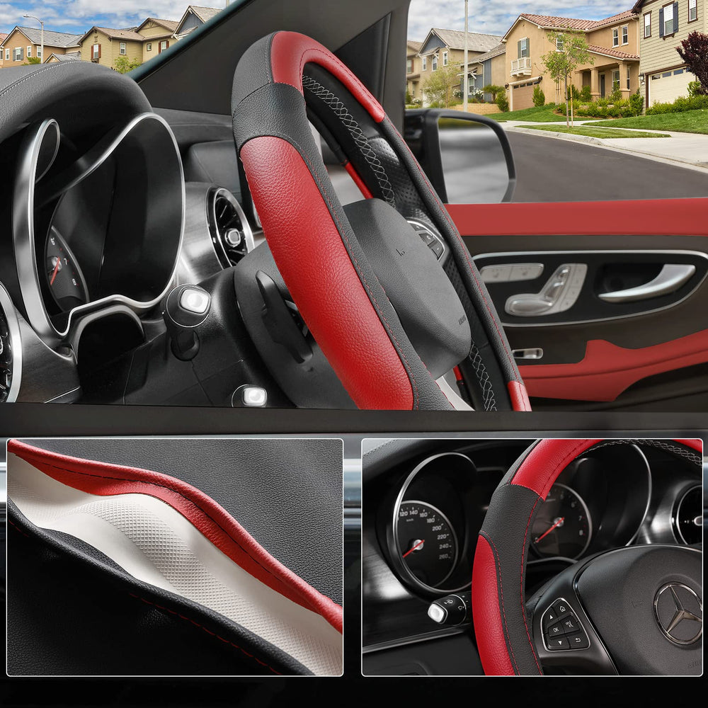 SEG Direct non-slip steering wheel cover enhances grip and shields against wear.