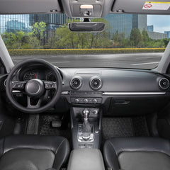 Close-up of SEG Direct soft microfiber leather for premium steering feel.