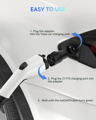 SEGUMA J1772 to Tesla adapter in-use while traveling, charging at a public station