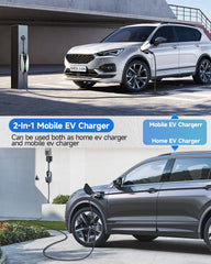 SEGUMA Level 2 EV Charger can be wall-mounted or used with the carry holder.