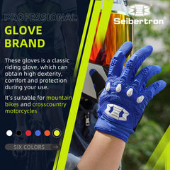 Seibertron blue MX ATV gloves feature knuckle guard for impact protection.