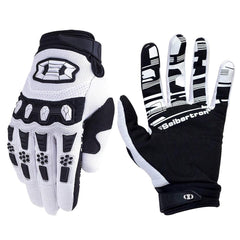 Seibertron gloves in front view on BMX handle for grip and control.