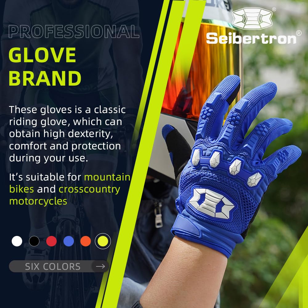 Seibertron Youth MX ATV gloves blue side view with flexible back.
