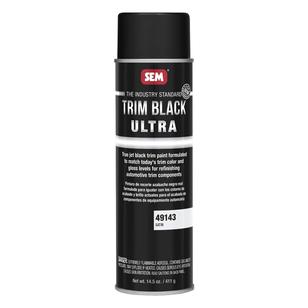 SEM Trim Black Ultra spray paint can delivers OEM satin finish on plastic and metal surfaces.