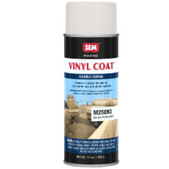 SEM Vinyl Coat Sea Ray Mystic White 12oz bottle demonstrates color match for marine vinyl restoration.