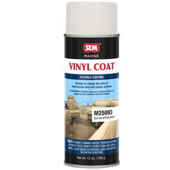 SEM Vinyl Coat Sea Ray Mystic White 12oz can spray enables even coating on plastic surfaces.