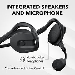 Sena Expand Mesh worn with a helmet for secure rock climbing talk.