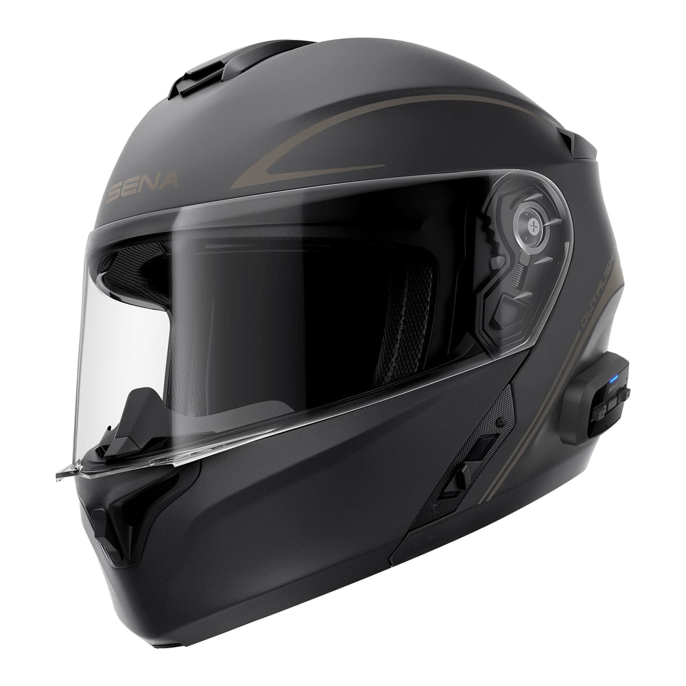Sena Outrush R helmet with retractable sun visor improves on-the-road visibility.