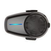 Sena SMH10-10 headset mounted on helmet enabling hands-free communication for riders.