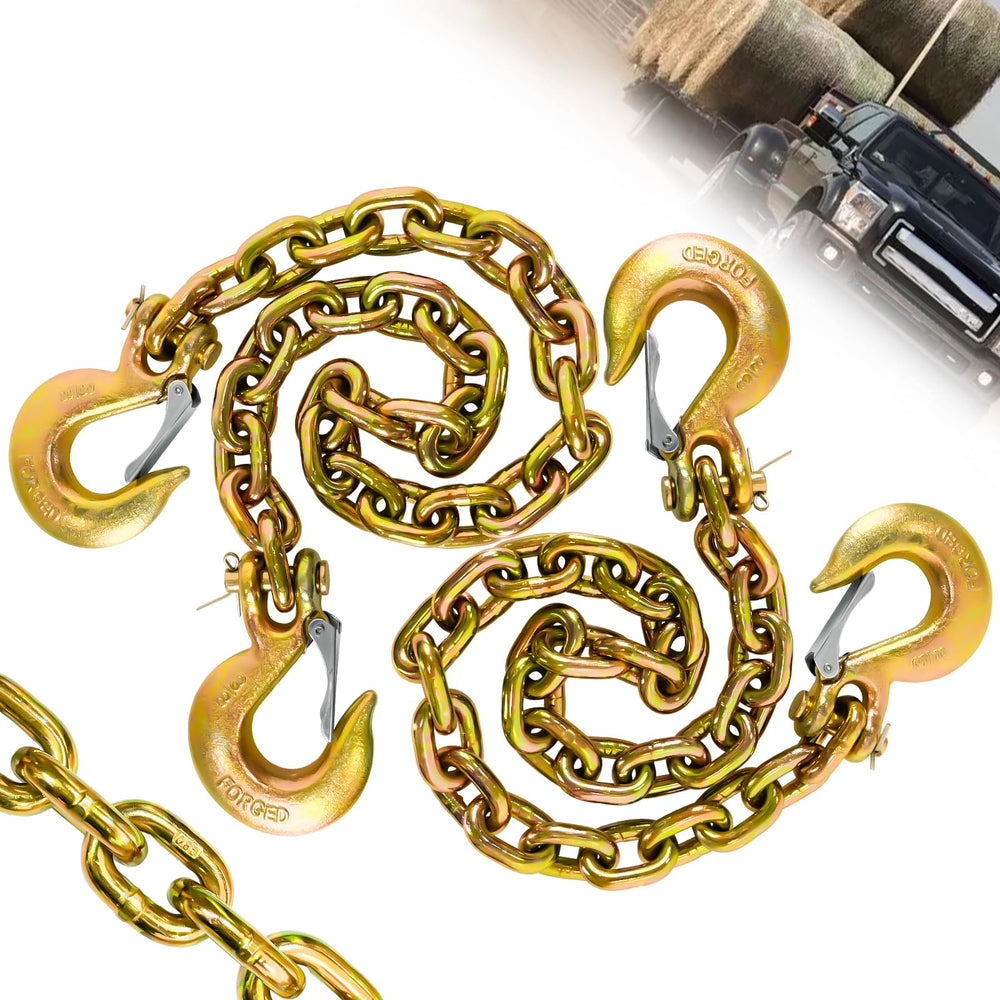 SENKEYFE 3/8 in trailer safety chains with clevis hooks, 36 in, yellow galvanized finish for heavy towing.