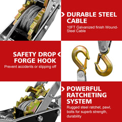 SENKEYFE come along winch dual gear ratchet handles heavy pulls