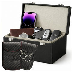 Sentinel Shield Pro faraday box closeup showing premium materials and full signal shielding.