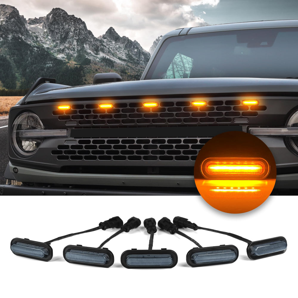 Seven Sparta amber LED Bronco grille light, front view for enhanced night visibility