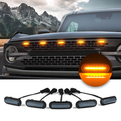 Seven Sparta amber LED Bronco grille light, front view for enhanced night visibility