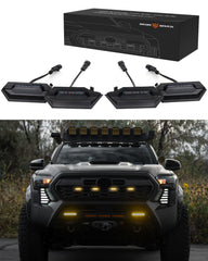 Seven Sparta grill LED light on Tacoma grille with amber lens for better night visibility.