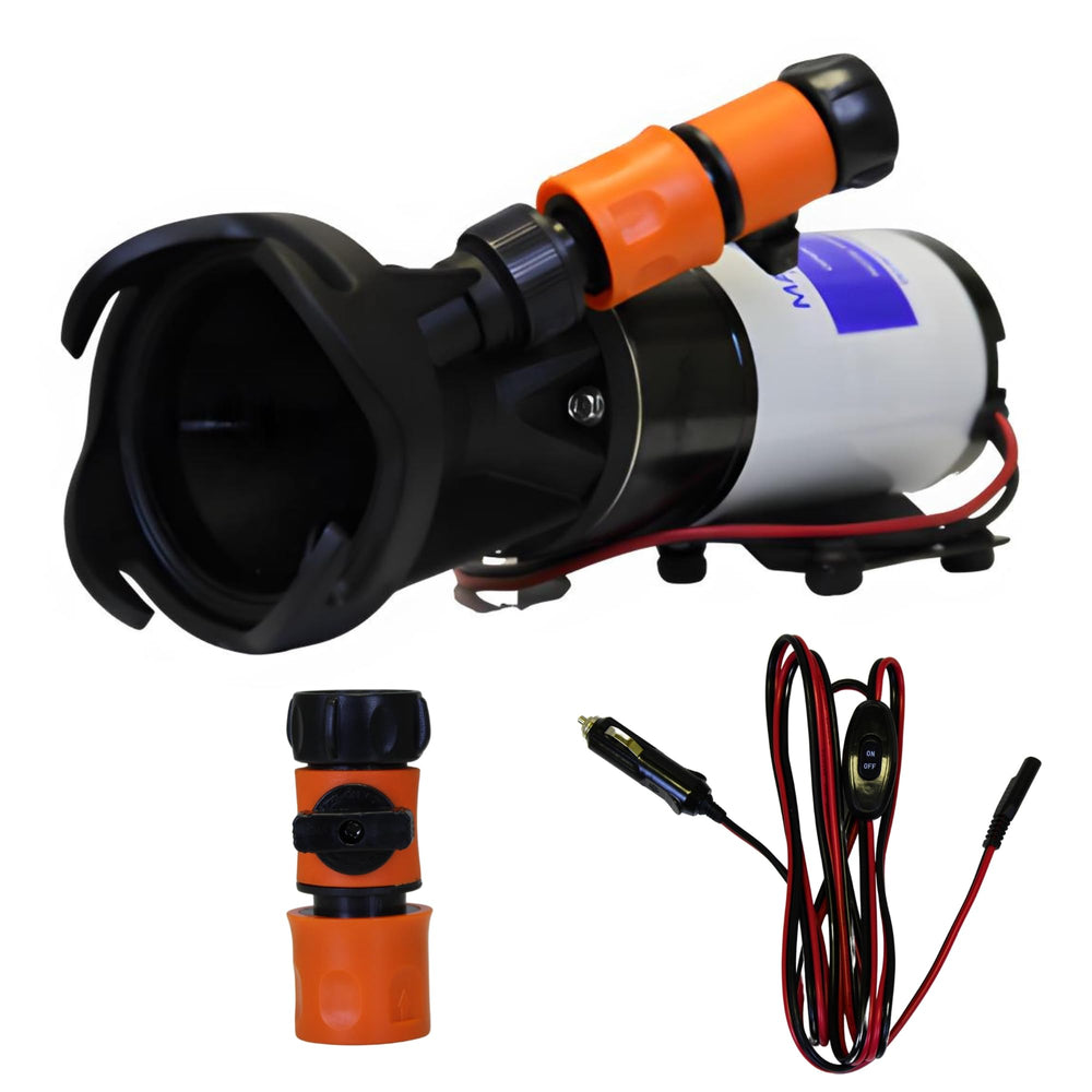 SewerFlo quick-release macerator pump front view for easy RV waste disposal.