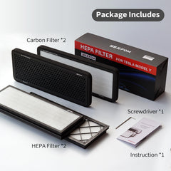 Sezfom four-filter set demonstrates complete filtration solution for Tesla Model Y.