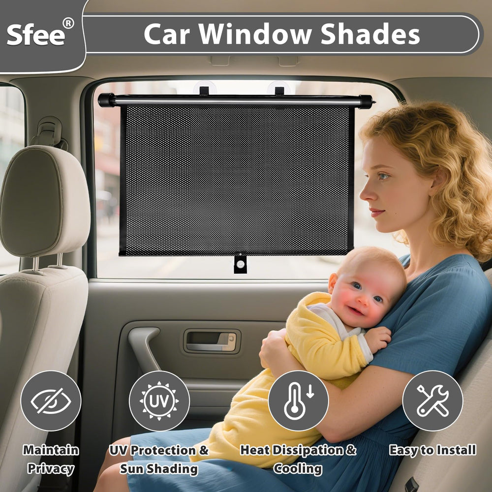 Sfee shade with suction cups attachment securing shade on most cars
