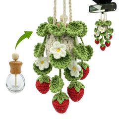 SGIBYN crochet strawberry air freshener hanging for subtle car fragrance.