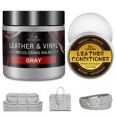 SHABEIBEI Leather Recoloring Balm 100ml and Mink Oil bottle for deep conditioning and restoration.