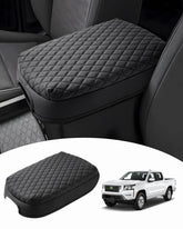 Shademax Frontier center console cover in PU leather; snug fit and OEM-like look.