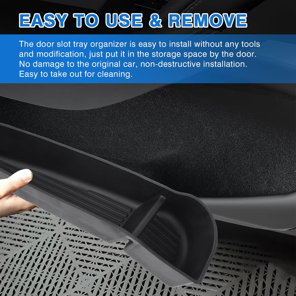 Shademax Model Y Juniper door tray easy installation shown in situ.