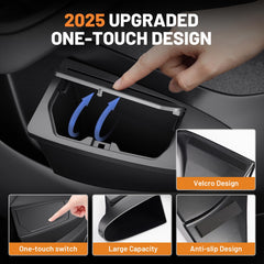 Shademax push-to-open lid for Model Y Juniper enables one-touch waste access.