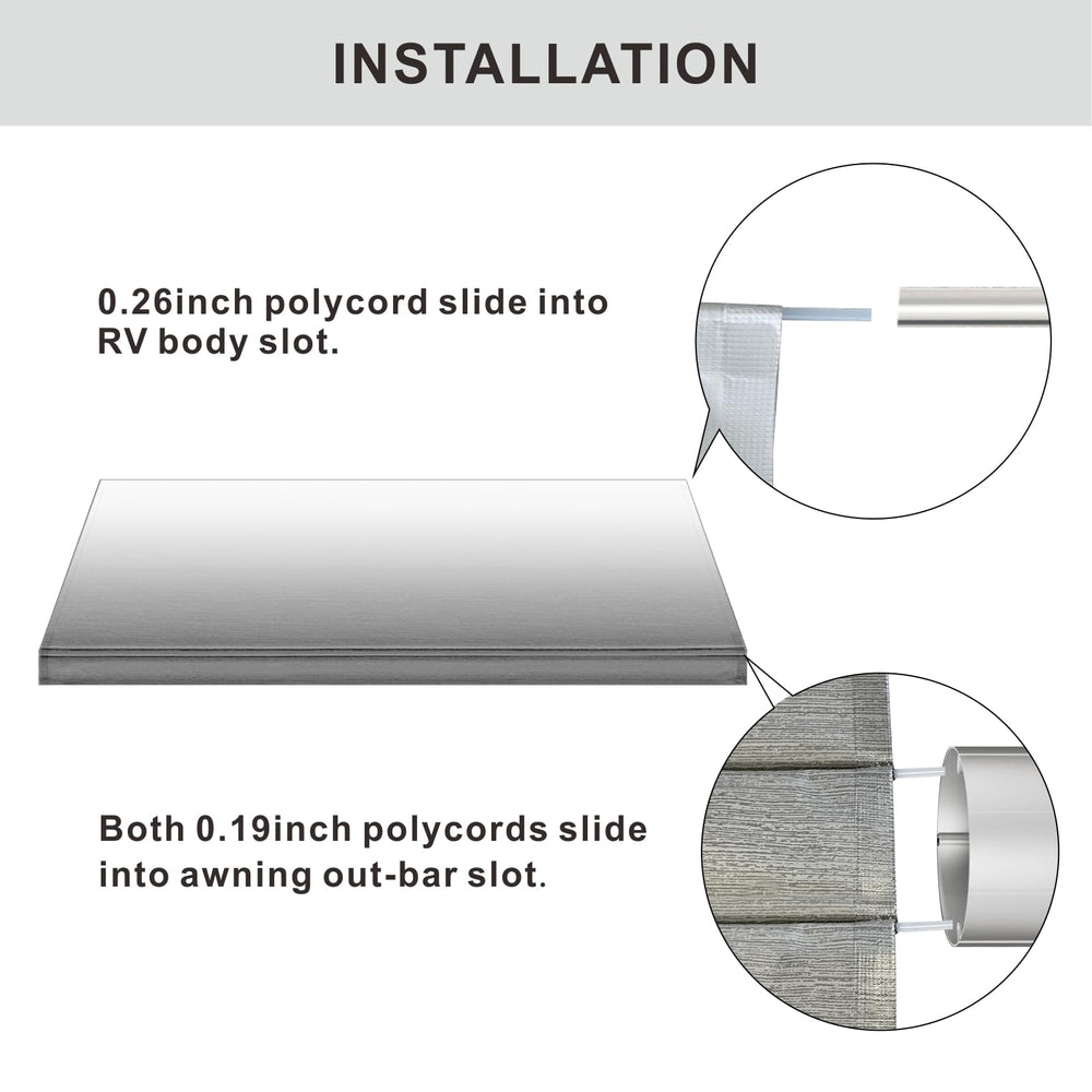 ShadePlus finished size 19-2 inches demonstrates fit for 20-foot RV awnings.