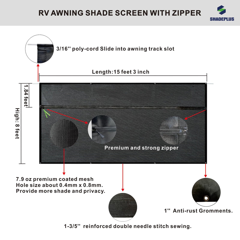 SHADEPLUS durable mesh fabric provides sun protection and privacy.