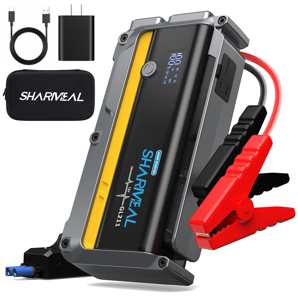 Sharmeal 7000A jump starter with peak power for quick engine starts.