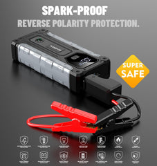 Sharmeal jump starter USB ports charge devices on the go.