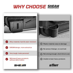 SHEAM rugged metal mesh panel enhances Jeep interior utility.