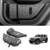 SHEAM metal rear door pocket with cup holder on Jeep Wrangler for convenient bottle storage.